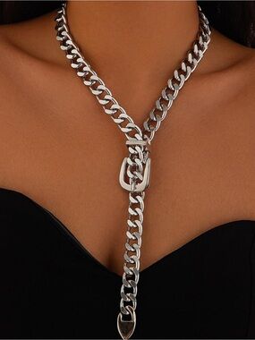 Silver Cuban Link Belt Necklace